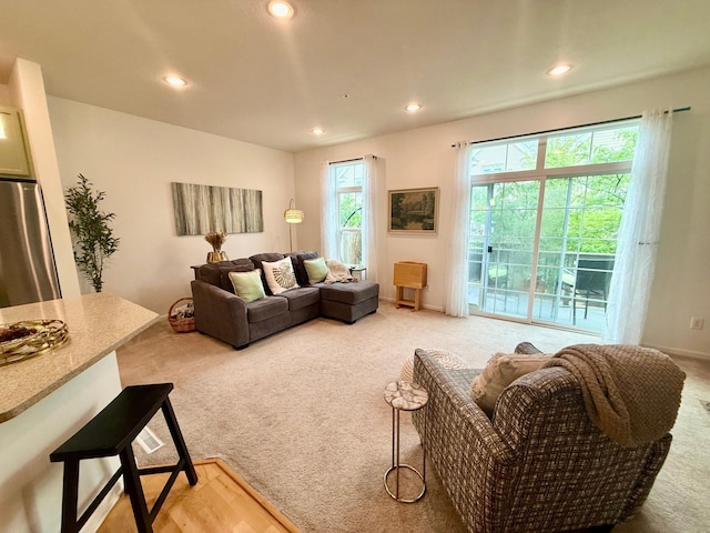 8124 Oakview Ln N Unit 47, Maple Grove, MN 55369 - living area featuring light carpet and recessed lighting