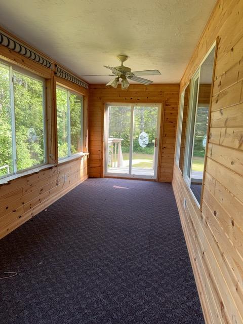 7300 County Road 8 NE, Longville, MN 56655 - unfurnished sunroom featuring carpet and wood walls