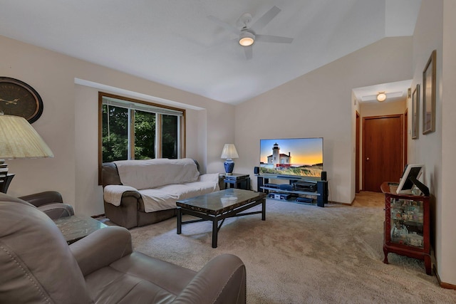 104 9th Ave N, Sartell, MN 56377 - living room featuring lofted ceiling, a ceiling fan, and carpet