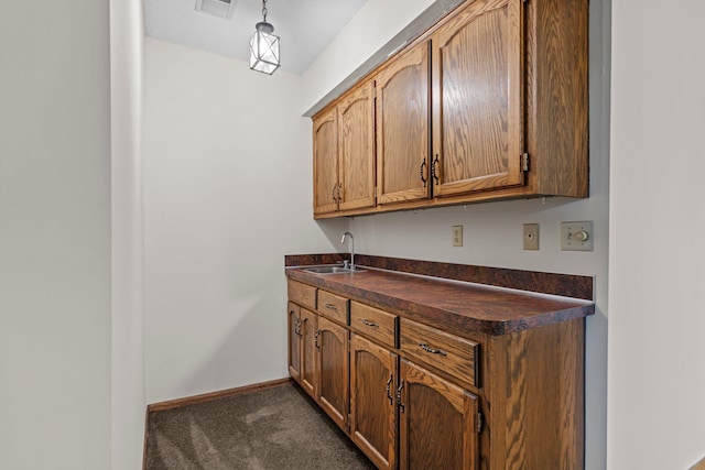 1267 Nursery Hill Ln, Arden Hills, MN 55112 - indoor wet bar with carpet and hanging light fixtures