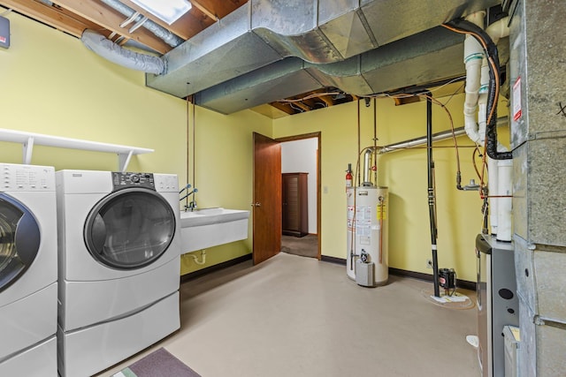 1267 Nursery Hill Ln, Arden Hills, MN 55112 - laundry area featuring gas water heater and washing machine and clothes dryer