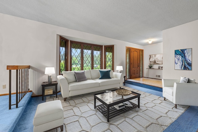 1267 Nursery Hill Ln, Arden Hills, MN 55112 - carpeted living room featuring a textured ceiling