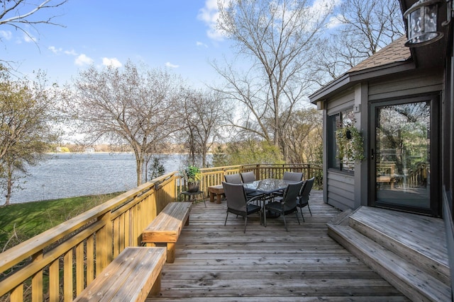 780 Virginia Shores Cir, Excelsior, MN 55331 - wooden deck with outdoor dining space and a water view