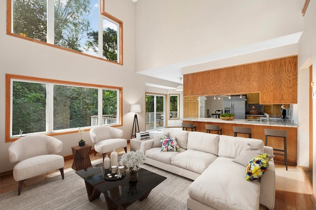 9035 Briarglen Rd, Eden Prairie, MN 55347 - living room featuring a towering ceiling and light wood-type flooring