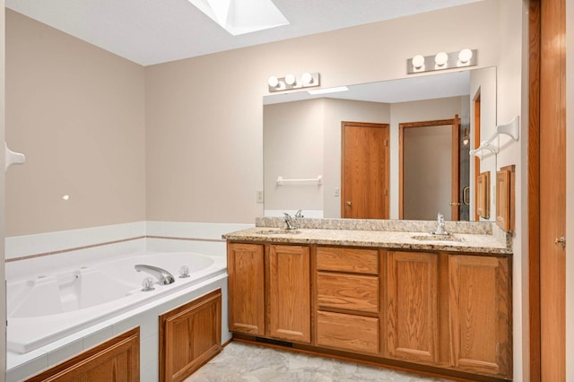 9035 Briarglen Rd, Eden Prairie, MN 55347 - bathroom with a skylight, double vanity, and a garden tub