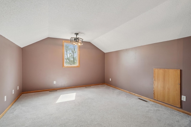 728 Elm St, Belle Plaine, MN 56011 - bonus room featuring carpet flooring, vaulted ceiling, and a textured ceiling