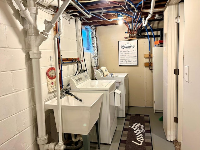 8412 4th Ave S, Bloomington, MN 55420 - laundry area with independent washer and dryer and concrete block wall
