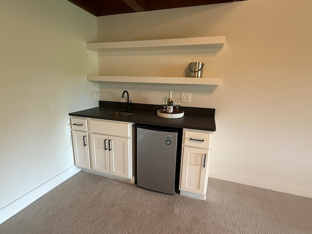 2611 Kyle Ave N, Golden Valley, MN 55422 - indoor wet bar featuring stainless steel refrigerator and light colored carpet