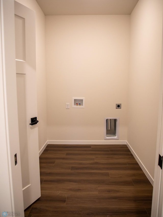 1449 66th Ave S, Fargo, ND 58104 - laundry room with washer hookup, hookup for an electric dryer, and dark wood-style floors