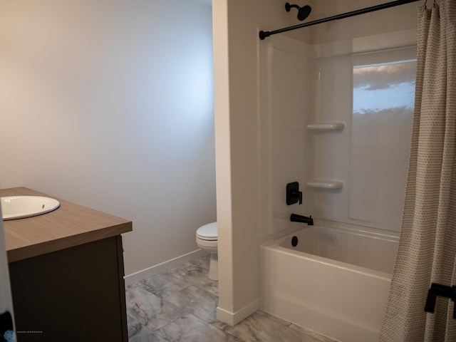 1449 66th Ave S, Fargo, ND 58104 - full bathroom featuring vanity, shower / tub combo with curtain, and marble finish floors
