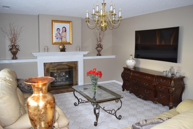 12115 50th Ave N, Plymouth, MN 55442 - living area with a chandelier, a high end fireplace, and carpet flooring