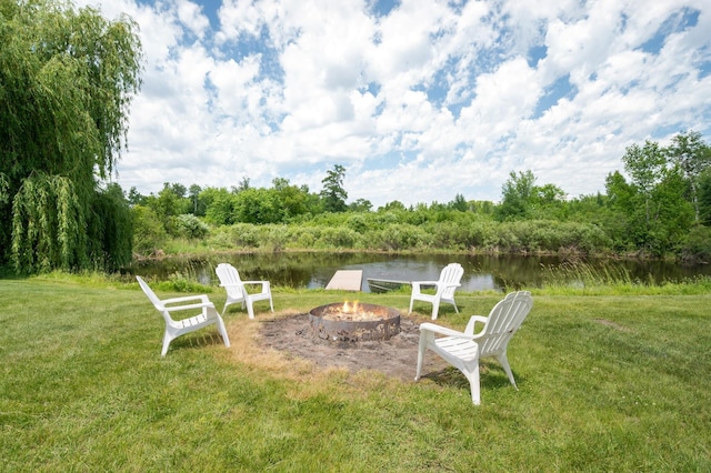 6257 185th Ave SE, Santiago Twp, MN 55308 - view of green lawn with an outdoor fire pit and a water view