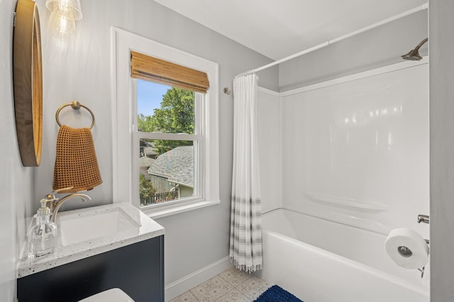 1407 Pascal St N, Saint Paul, MN 55108 - bathroom featuring shower / bath combo, vanity, and tile patterned floors