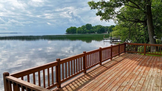 3025 Viewpoint Rd, Isle, MN 56342 - wooden deck featuring a water view and a dock