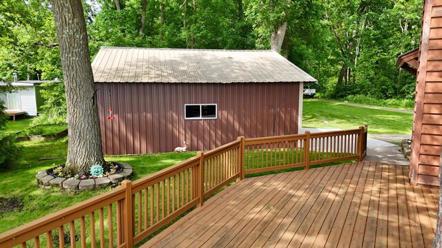 3025 Viewpoint Rd, Isle, MN 56342 - wooden deck with a lawn and an outdoor structure