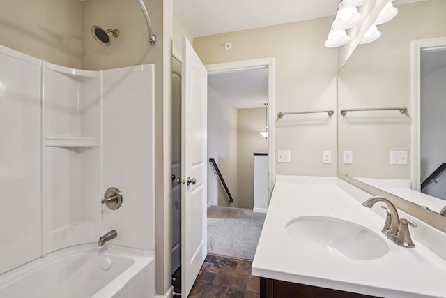 8169 Central Park Way N, Maple Grove, MN 55369 - bathroom featuring bathing tub / shower combination, vanity, and stone finish flooring