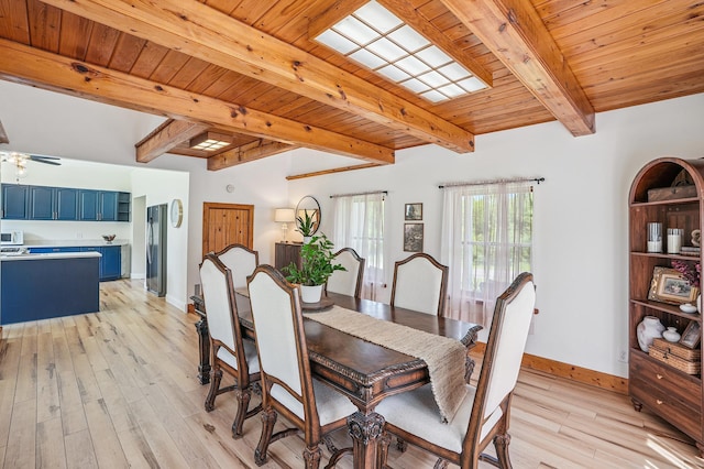2352 90th Ave, Osceola, WI 54020 - dining area featuring light wood-style flooring and a wood ceiling with exposed beams