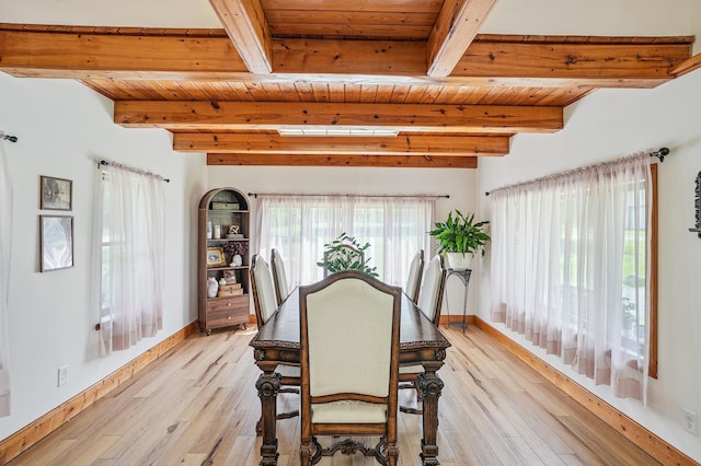 2352 90th Ave, Osceola, WI 54020 - dining room with a wooden ceiling with exposed beams and light wood-style floors