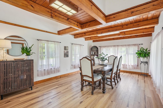 2352 90th Ave, Osceola, WI 54020 - dining area with a wood ceiling with exposed beams and light wood-style flooring
