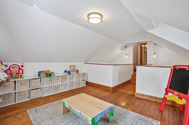 2352 90th Ave, Osceola, WI 54020 - rec room with hardwood / wood-style flooring and lofted ceiling