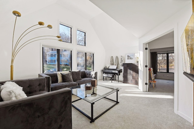 1611 Hill Ridge Ter, Minnetonka, MN 55305 - living room featuring carpet floors and high vaulted ceiling