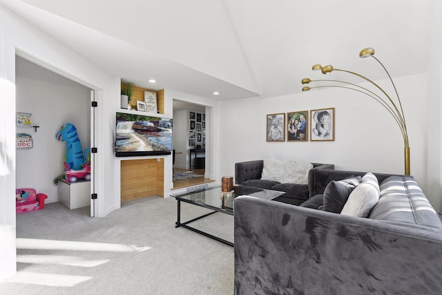 1611 Hill Ridge Ter, Minnetonka, MN 55305 - living room featuring carpet, recessed lighting, and vaulted ceiling