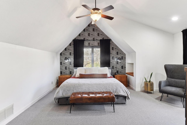 1611 Hill Ridge Ter, Minnetonka, MN 55305 - carpeted bedroom with vaulted ceiling and ceiling fan