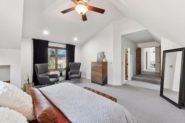 1611 Hill Ridge Ter, Minnetonka, MN 55305 - bedroom with vaulted ceiling, light colored carpet, ceiling fan, and recessed lighting