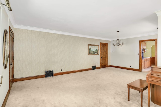 3609 Elliot Ave, Minneapolis, MN 55407 - unfurnished living room with a chandelier, ornamental molding, and carpet floors