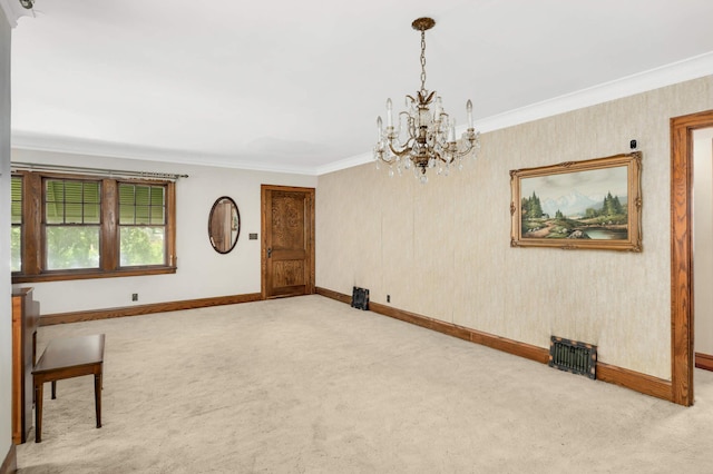 3609 Elliot Ave, Minneapolis, MN 55407 - carpeted spare room with crown molding and a chandelier