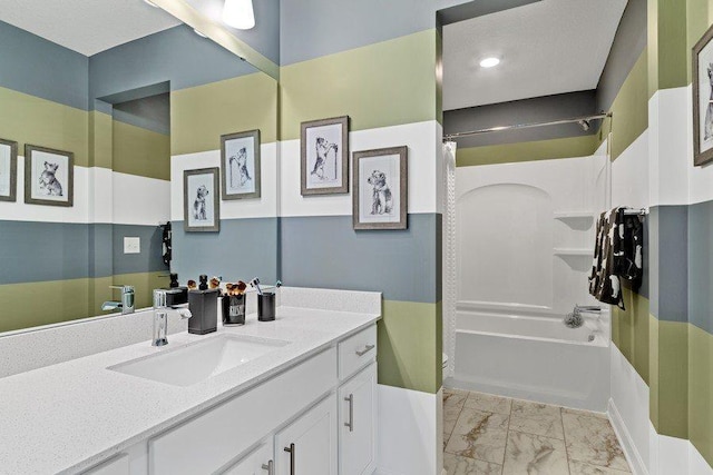 1681 Upper 143rd St E, Rosemount, MN 55068 - full bathroom featuring washtub / shower combination, vanity, and marble finish floors