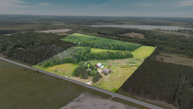 14766 Danson Rd, Splithand Twp, MN 55744 - aerial overview of property's location featuring property parcel outlined and rural landscape