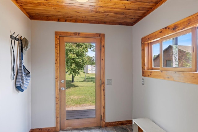 14766 Danson Rd, Splithand Twp, MN 55744 - doorway to outside featuring healthy amount of natural light and wood ceiling