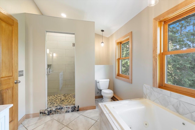 14766 Danson Rd, Splithand Twp, MN 55744 - full bath featuring a shower stall, a jetted tub, and tile patterned floors