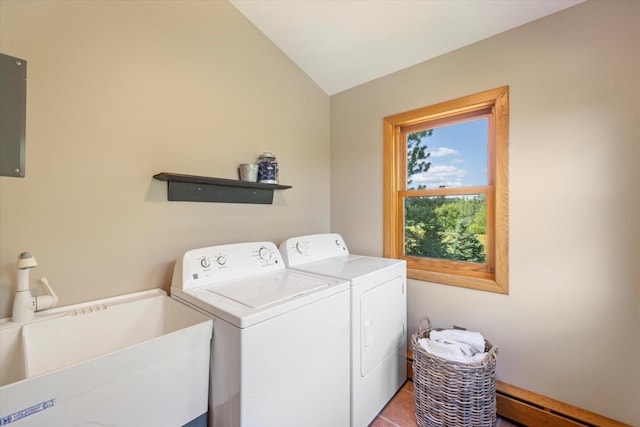 14766 Danson Rd, Splithand Twp, MN 55744 - laundry room with washer and clothes dryer and a baseboard heating unit