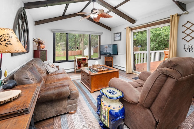 1708 Woodland Rd, Saint Cloud, MN 56304 - living area featuring ceiling fan, a baseboard heating unit, and light wood finished floors