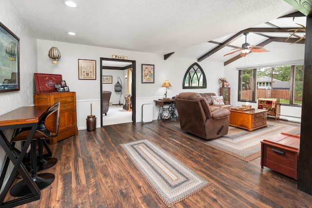 1708 Woodland Rd, Saint Cloud, MN 56304 - living area with wood finished floors, wainscoting, a textured ceiling, a ceiling fan, and recessed lighting