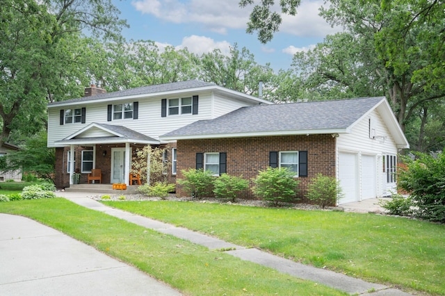 1708 Woodland Rd, Saint Cloud, MN 56304 - view of front of home featuring brick siding, a garage, covered porch, a front yard, and roof with shingles