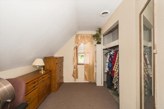 3732 6th St, Superior, WI 54880 - bedroom with vaulted ceiling, dark carpet, and a closet