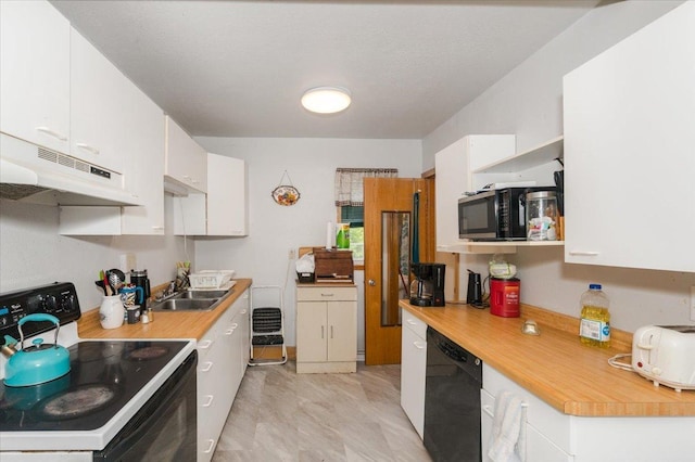 3732 6th St, Superior, WI 54880 - kitchen featuring electric range, dishwasher, under cabinet range hood, white cabinets, and light countertops