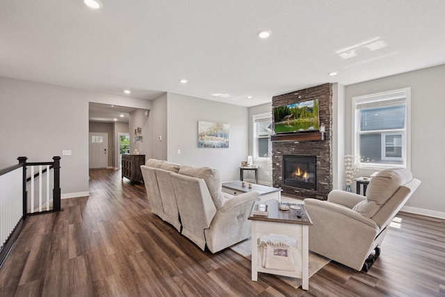 14660 109th Ave N, Maple Grove, MN 55369 - living area featuring a fireplace, dark wood finished floors, and recessed lighting