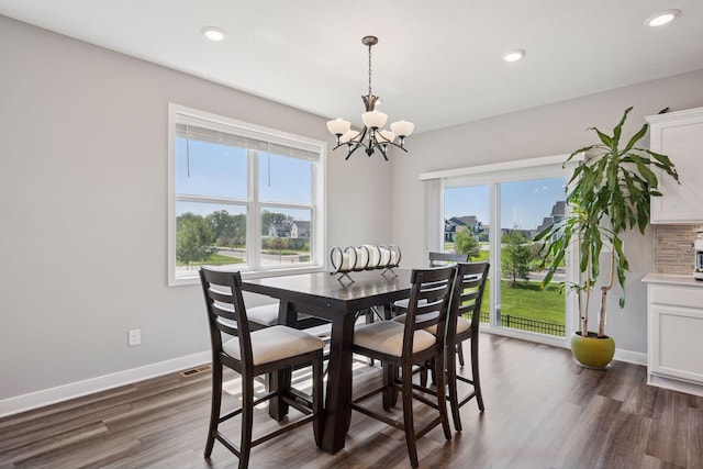 14660 109th Ave N, Maple Grove, MN 55369 - dining room featuring a chandelier, dark wood-style flooring, and recessed lighting