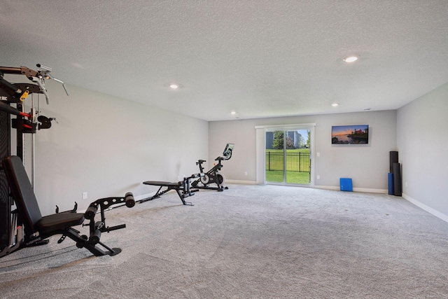 14660 109th Ave N, Maple Grove, MN 55369 - workout area featuring carpet floors, a textured ceiling, and recessed lighting