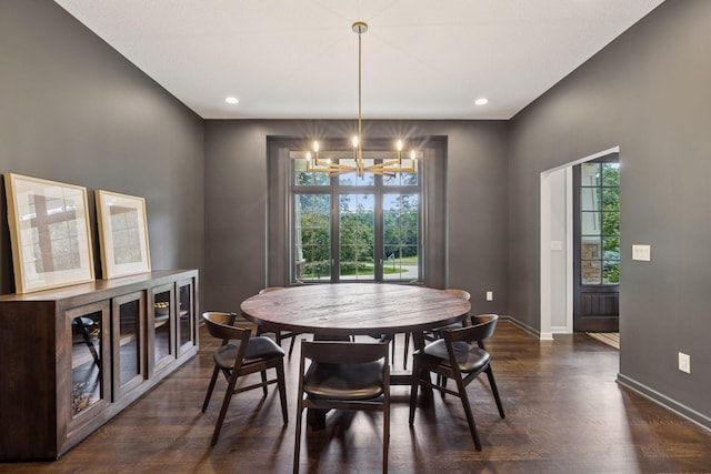 2 Red Forest Ln, North Oaks, MN 55127 - dining area featuring a chandelier, dark wood-style floors, and recessed lighting