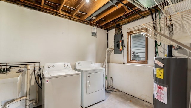 337 9 1/2 St N, Sauk Rapids, MN 56379 - washroom featuring water heater, washer and clothes dryer, and electric panel