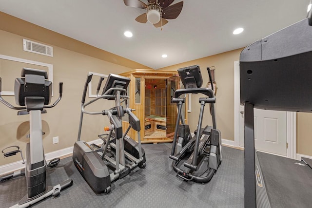 1904 Rock Ridge Ln, Saint Peter, MN 56082 - exercise area with ceiling fan and recessed lighting