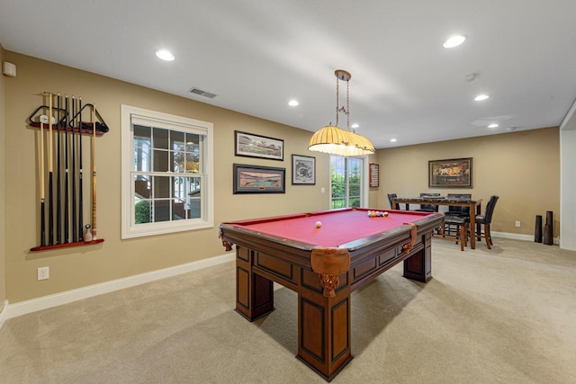 1904 Rock Ridge Ln, Saint Peter, MN 56082 - recreation room featuring light carpet, recessed lighting, and billiards