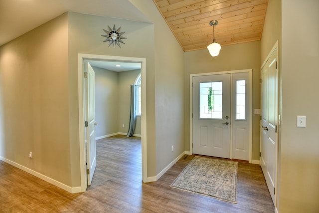 30534 County Highway 12, Dalton, MN 56324 - foyer entrance featuring wood finished floors, lofted ceiling, and wood ceiling