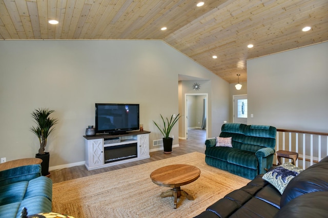 30534 County Highway 12, Dalton, MN 56324 - living area with wooden ceiling, wood finished floors, recessed lighting, and vaulted ceiling
