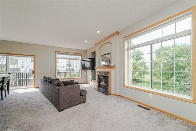 4363 Victor Path Unit 7, Hugo, MN 55038 - living area featuring carpet, a high end fireplace, and recessed lighting